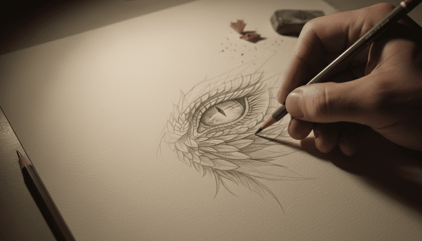 Detailed pencil drawing in progress
