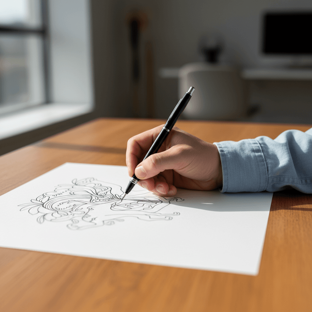 Detailed pencil drawing in progress