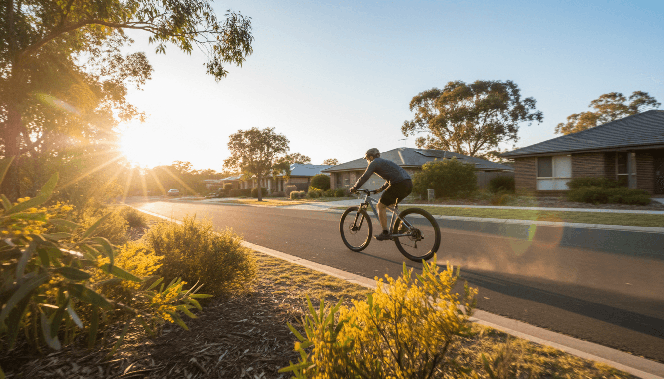 Cyclist riding through Toronto neighborhood