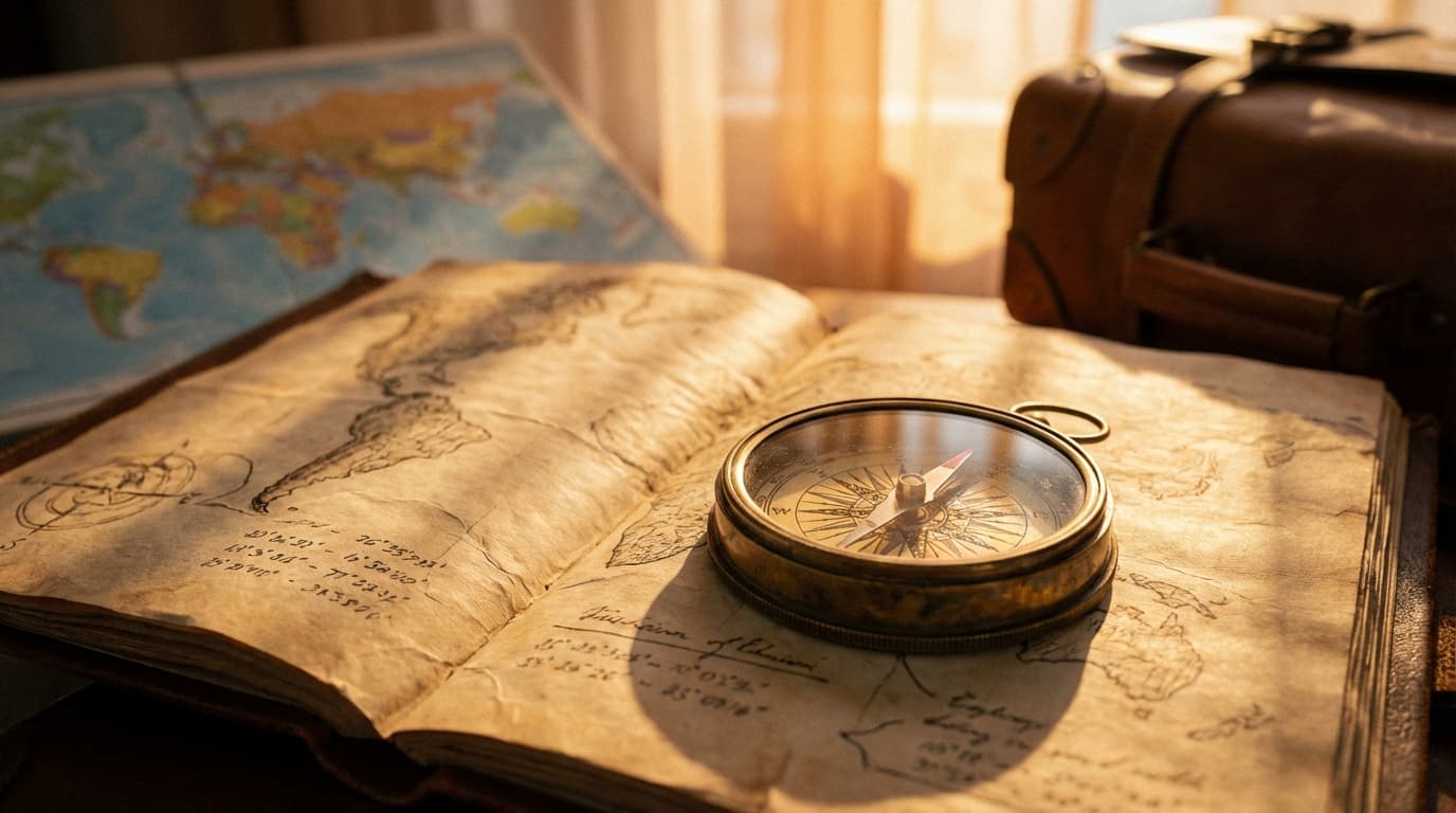 Hands tracing travel route on map